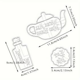 3pcs; Tea Party Cookie Cutters Set; Cartoon Teapot Wine Bottle Shaped Candy Mold; Biscuit Molds; Chocolate Cutters; Cake Decorating Molds;