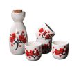 5 Pcs Ceramic Japanese Sake Set Traditional 1 Tokkuri Bottle & 4 Ochoko Cups [E]