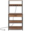 5-Tier Kitchen Baker's Rack with Power Outlets, Drawer & Sliding Shelves