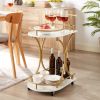 2-Tier Bar Cart, Mobile Bar Serving Cart, Industrial Style Wine Cart for Kitchen, Beverage Cart with Wine Rack and Glass Holder