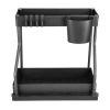 2 Pack 2-Tier Under Sink Organizer L-Shape Sliding Cabinet Organizers Storage Shelves with 8 Removable Hooks 2 Hanging Cups for Bathroom Kitchen Offic