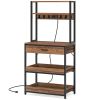 5-Tier Kitchen Baker's Rack with Power Outlets, Drawer & Sliding Shelves