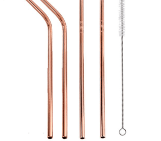 Colourful Reusable Stainless Steel Straws (Option: ROSE GOLD-STRAIGHT.BENT)