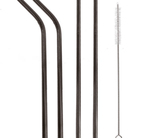 Colourful Reusable Stainless Steel Straws (Option: BALCK-STRAIGHT.BENT)