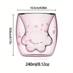 1pc Cat Claw Glass Cup, Creative Insulated Glass Double Layer Coffee Cup High Borosilicate Tea Cup Household Cute Transparent Cat Paw Glass Water Cup (Color: Pink)