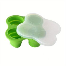 1pc Silicone Storage Folding Ice Sphere Tray Ice Cube Ice Sphere Mold Food Supplement Box With Lid Folding Fruit Snacks Storage Round Ice Sphere Tray (Color: Green)