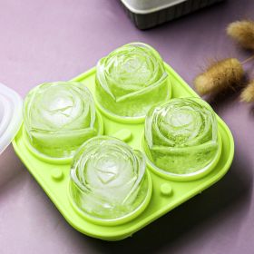 1pc Rose Shaped Ice Cube Tray; Silicone Ice Cube Mold; Kitchen Gadget (Color: light green)