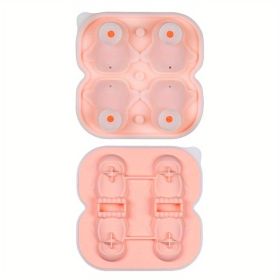 1pc Penguin Model Ice Maker Mold Whiskey Frozen Penguin Ice Cubes Spherical Ice Grid Ice Mold Food Grade Ice Storage Box (Color: 4 Even Penguin Ice Tray - Pink)