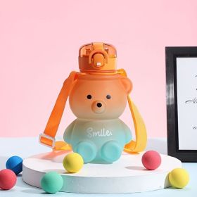 1pc Bear Cute Water Cup; Summer Plastic Cup; Portable Straw Cup; Large-capacity Water Bottle With Strap (Color: Orange, Capacity: 800ml)