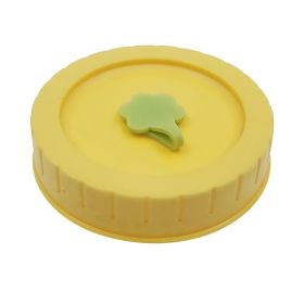 1pc Cute Universal Mason Jar Lids With Straw Hole; 70mm/2.76in Diameter Storage Wide Mouth Leak Proof; Kitchen Supplies (Color: Yellow)