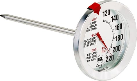 Escali AH1 Stainless Steel Oven Safe Meat Thermometer; Extra Large 2.5-inches Dial; Temperature Labeled for Beef; Poultry; Pork; and Veal Silver NSF C (Color: Analog Silver)