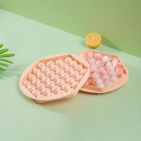 1pc; Hexagon Round Ice Cube Tray With Lid; Mini Circle Ice Ball Maker Mold For Freezer; 37pcs Sphere Ice Chilling Cocktail Whiskey Tea & Coffee (Color: Pink)