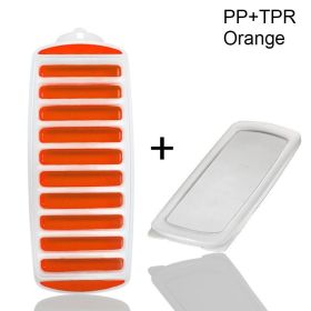 1pc Silicone Ice Cube Tray With Lid Long Strip 10 Grid Cylindrical Ice Tray Ice Making Mold Water Bottle Ice Cube Tray For Freezer (Color: Orange)