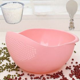 1pc/2pcs/3pcs Multi-Functional Kitchen Washing Basket Basin - Drain Water, Wash Rice, Perfect For Cleaning Vegetables And Fruits (Color: 3PCS Pink Rice Washing Machine With Rice Cup Rice Spoon)