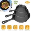 3Pcs Pre-Seasoned Cast Iron Skillet Set 6/8/10in Non-Stick Oven Safe Cookware Heat-Resistant Frying Pan