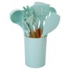 11Pcs Silicone Cooking Utensil Set Heat Resist Wooden Handle Silicone Spatula Turner Ladle Spaghetti Server Tongs