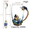 1pc Rose Enamel Crystal Tea Cup; Coffee Mug; Tumbler Butterfly Rose Painted Flower Water Cups; Clear Glass With Spoon Set