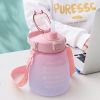 1300ml Motivational Water Bottle with Time Marker; Shoulder Strap & Straw - Perfect for School; Sports; Camping - 44oz Cute Design for Girls & Kids