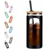 Glass Water Tumble Straw Silicone Bamboo Lids Iced Coffee Cup Bottle Reusable